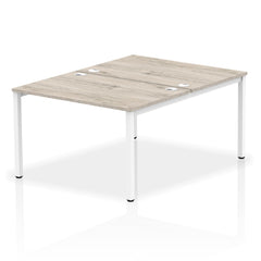 Impulse Back-to-Back 2 Person Bench Desk W1200 x D1600 x H730mm With Cable Ports Grey Oak Finish White Frame - IB00107 DD