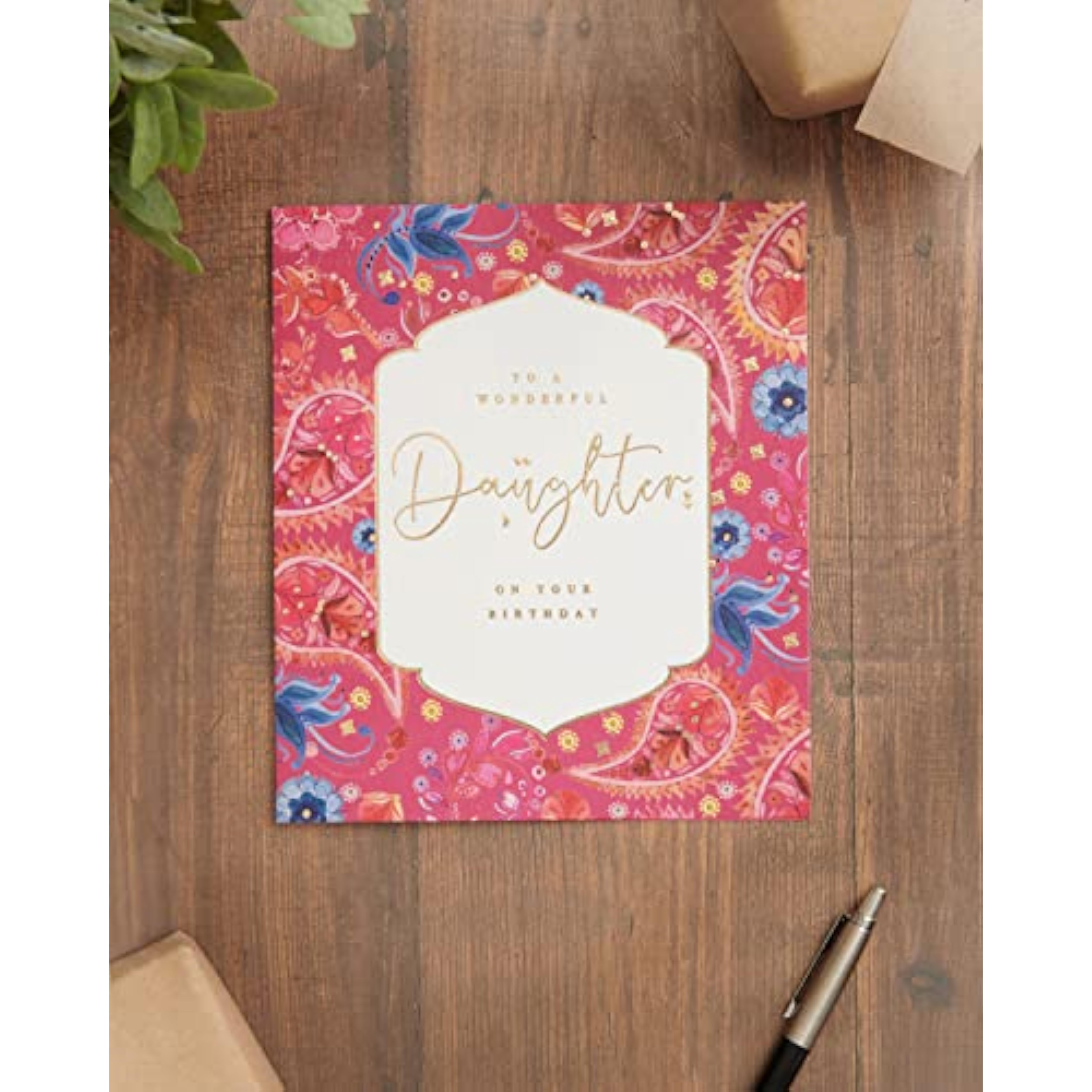 Beautiful Eastern Print Design With Scripted Lettering Daughter Birthday Card