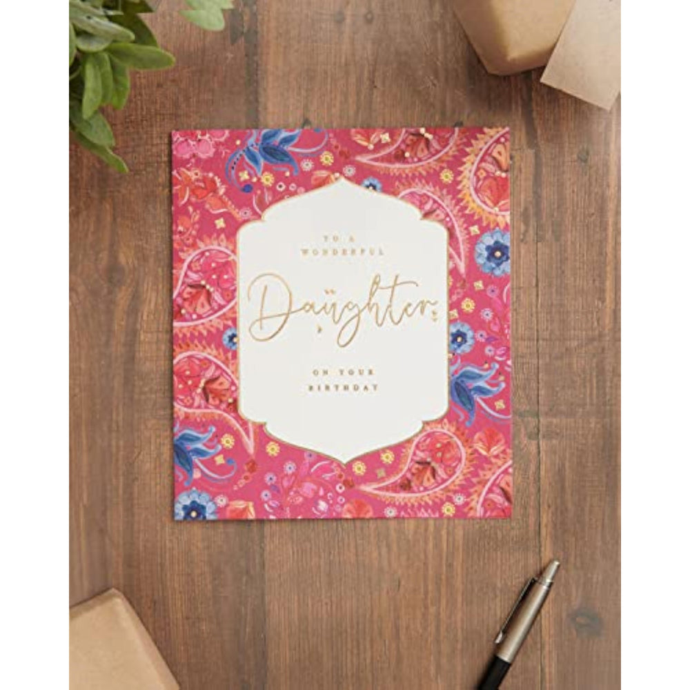 Beautiful Eastern Print Design With Scripted Lettering Daughter Birthday Card