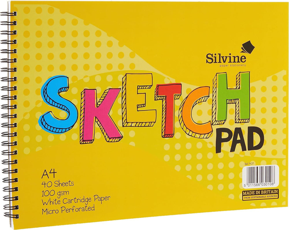 A4 Spiral Sketch Pad by Silvine featuring blank pages and a durable spiral binding for art and sketching projects.
