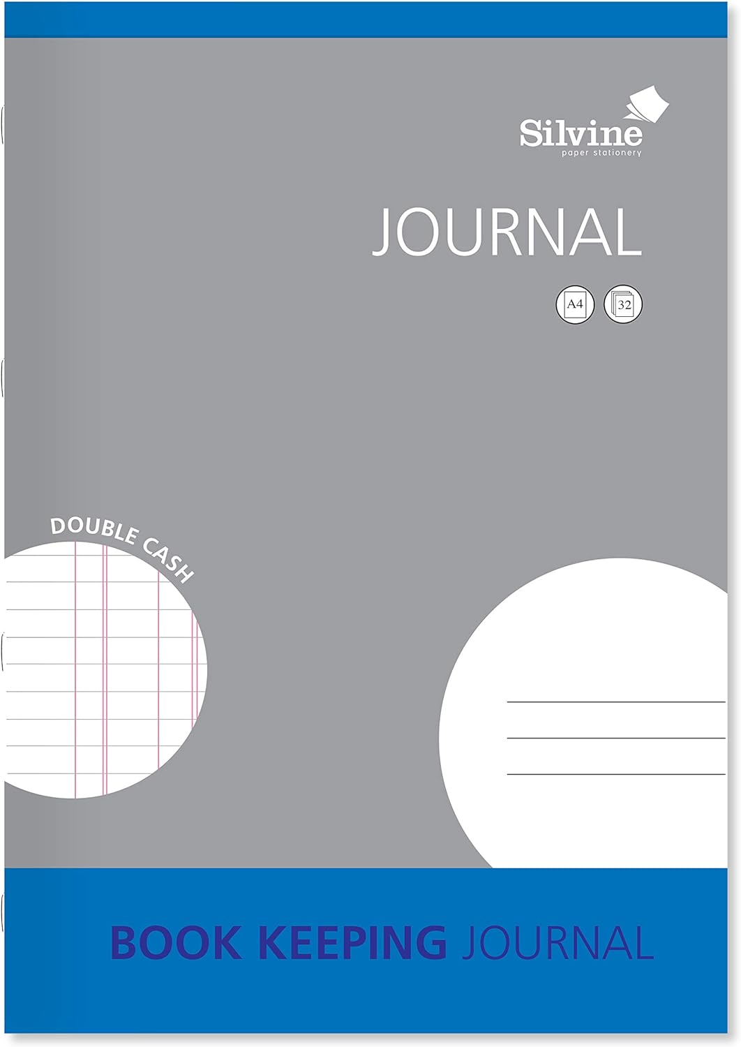 Silvine A4 double cash journal book with 32 pages, featuring a durable cover and lined pages for financial record keeping