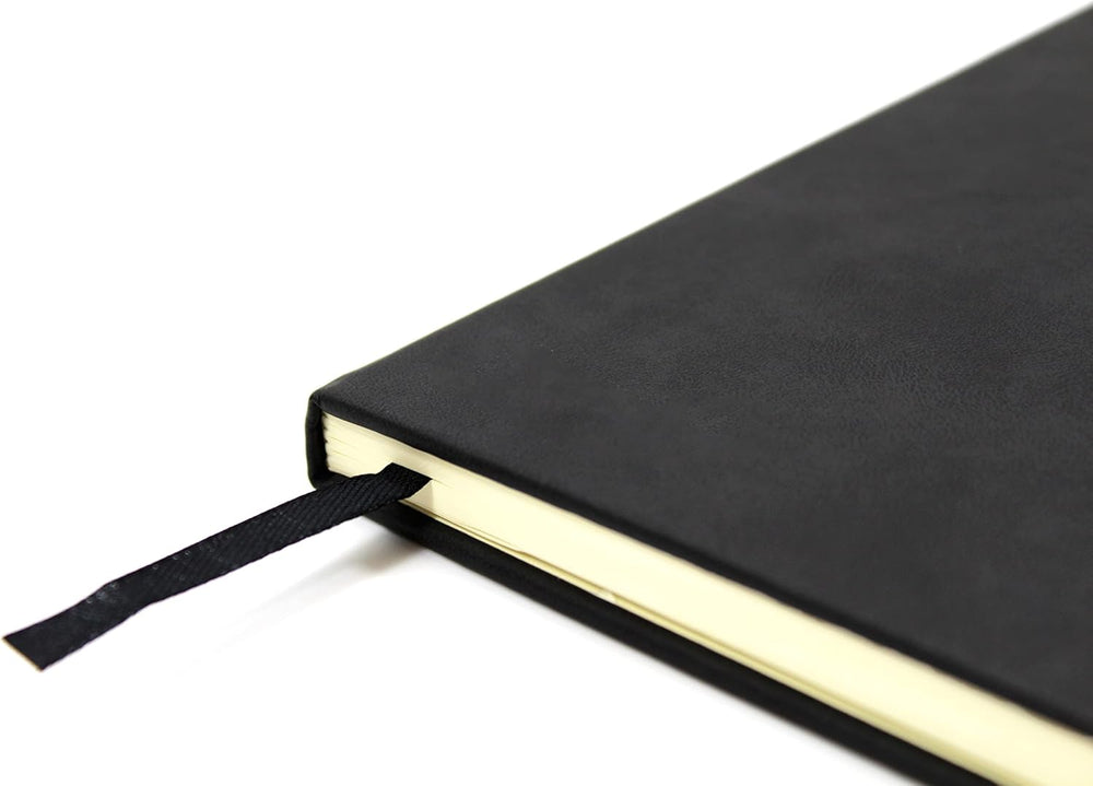 Silvine A4 casebound notebook with 5mm ruled pages, featuring a sturdy cover and white paper for note-taking and writing.