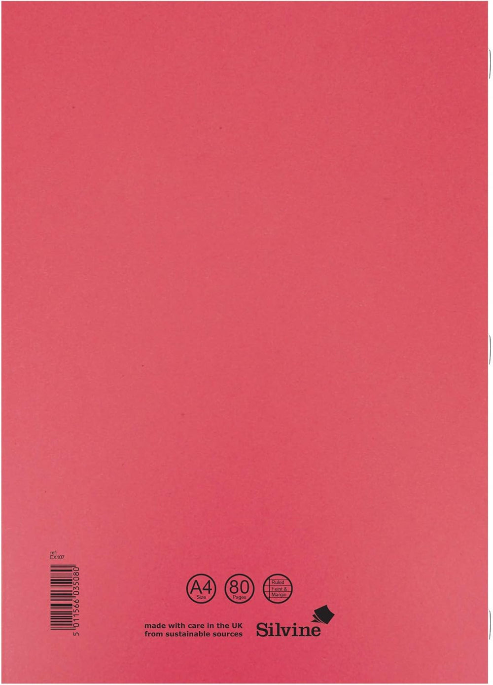 Red Silvine A4 exercise book with lined pages and margin, featuring a durable hardcover and spiral binding for note-taking.