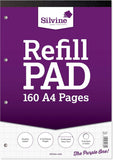 White Silvine A4 refill notebook pad with 2/10/20 mm graph lines, 160 pages, suitable for writing and note-taking.