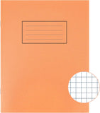 Orange Silvine exercise book with 80 pages, 5mm square grid, measuring 229x178mm, featuring a durable cover and spiral binding