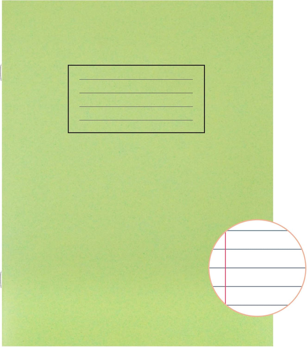 Green Silvine exercise notebook with ruled pages, 229 x 178mm, suitable for writing and note-taking.
