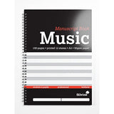 Silvine A4 music manuscript book with 12 printed staves and 100 pages, ideal for composers and musicians.