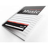 Silvine A4 music manuscript book with 12 printed staves and 100 pages, ideal for composing and music notation.