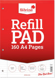 Silvine A4 refill pad with ruled feint and margin lines, 160 pages of 75gsm paper for stationery and note-taking.