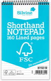 Silvine FSC certified shorthand wirebound notepad with 160 lined pages, ideal for note-taking and stationery use.