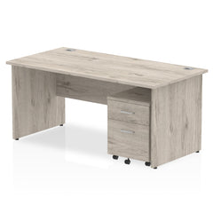 Dynamic Impulse 1600mm x 800mm Straight Desk Grey Oak Top Panel End Leg with 2 Drawer Mobile Pedestal I003198 DD