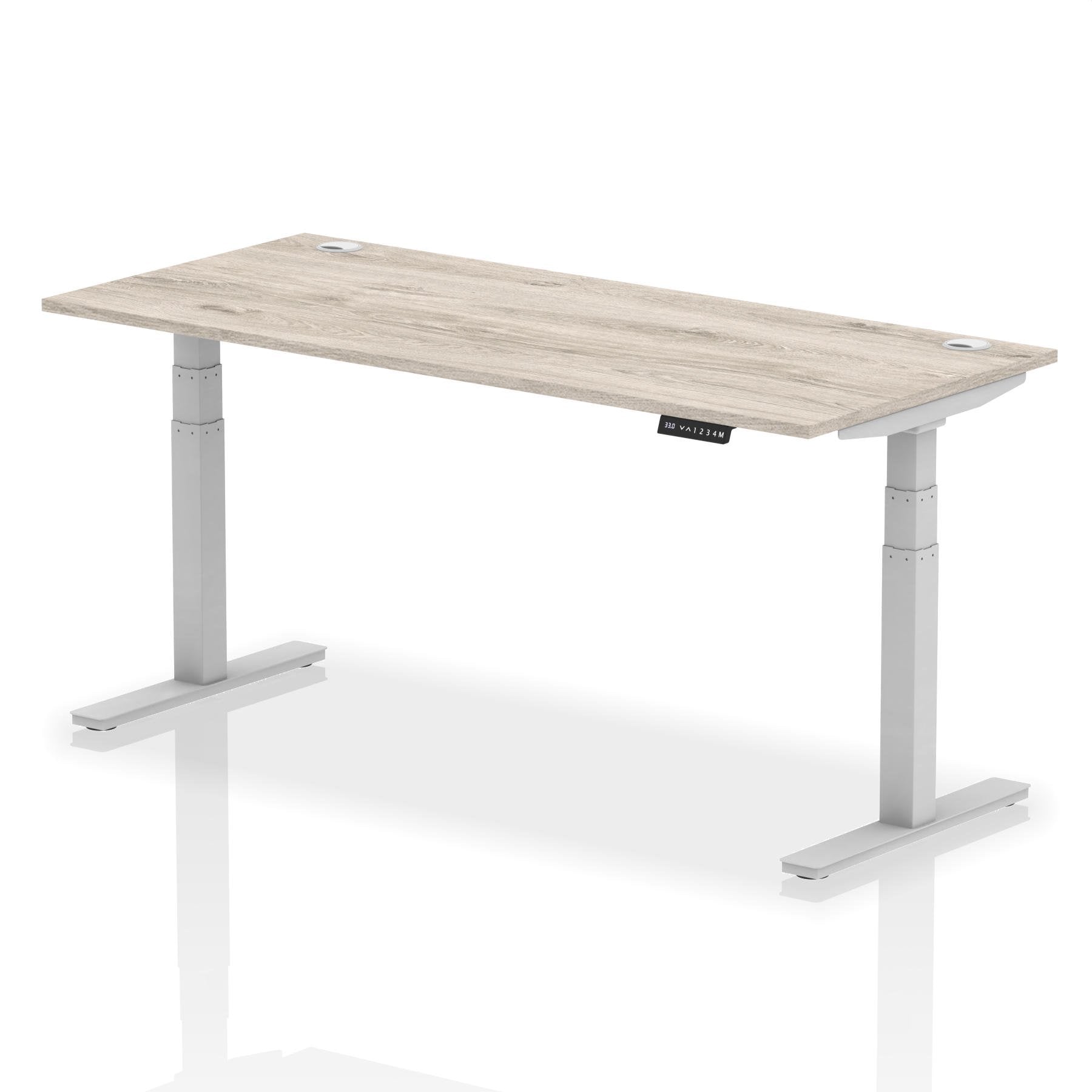 Dynamic Air 1800 x 800mm Height Adjustable Desk Grey Oak Top Cable Ports Silver Leg HA01175 DD