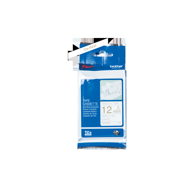 Brother Gold On White Label Tape 12mm x 4m - TZER234
