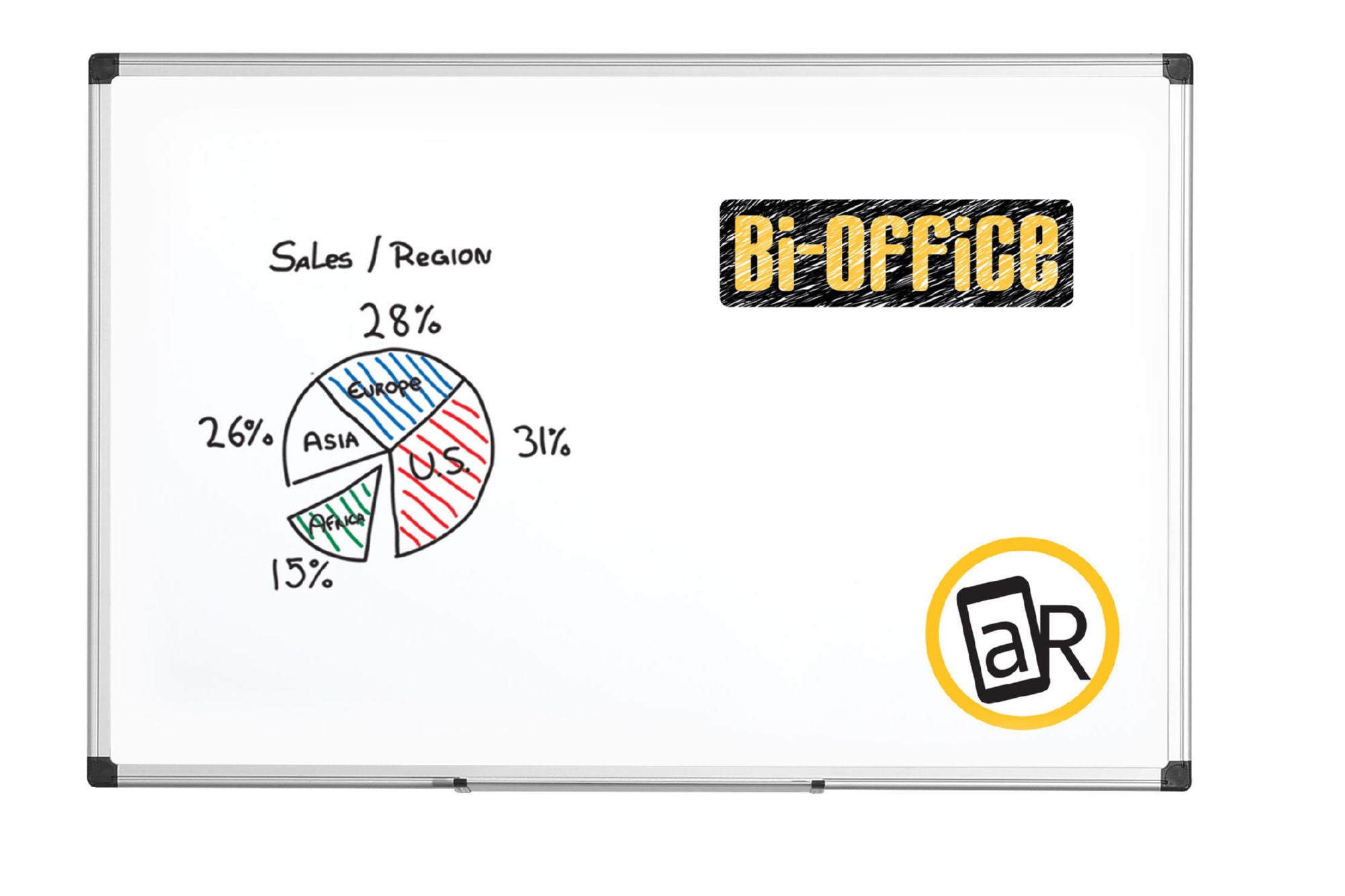 Bi-Office Maya Non Magnetic Melamine Whiteboard Aluminium Frame 600x900mm - MA0312170 DD