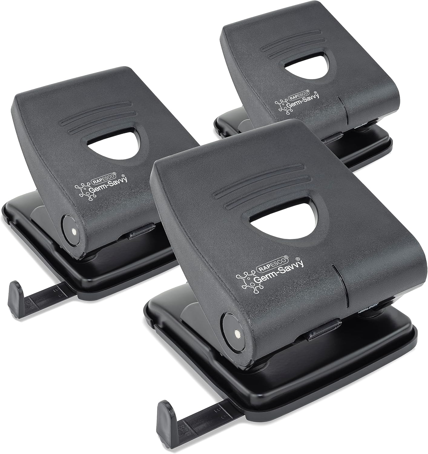 Rapesco Germ-Savvy® Antibacterial: 2-Hole Punch (30 Sheet) – Black (Pack 3)