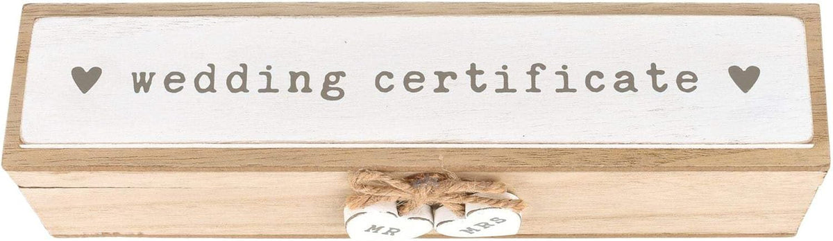 Love Story Wooden Wedding Day Marriage Certificate Holder Box with Hearts