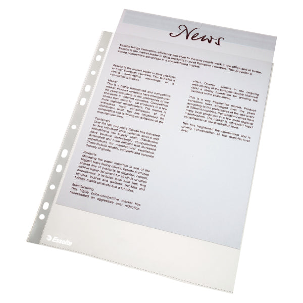 Esselte Multi Punched Pocket Polypropylene A4 46 Micron Top Opening Clear (Pack 100) 56133