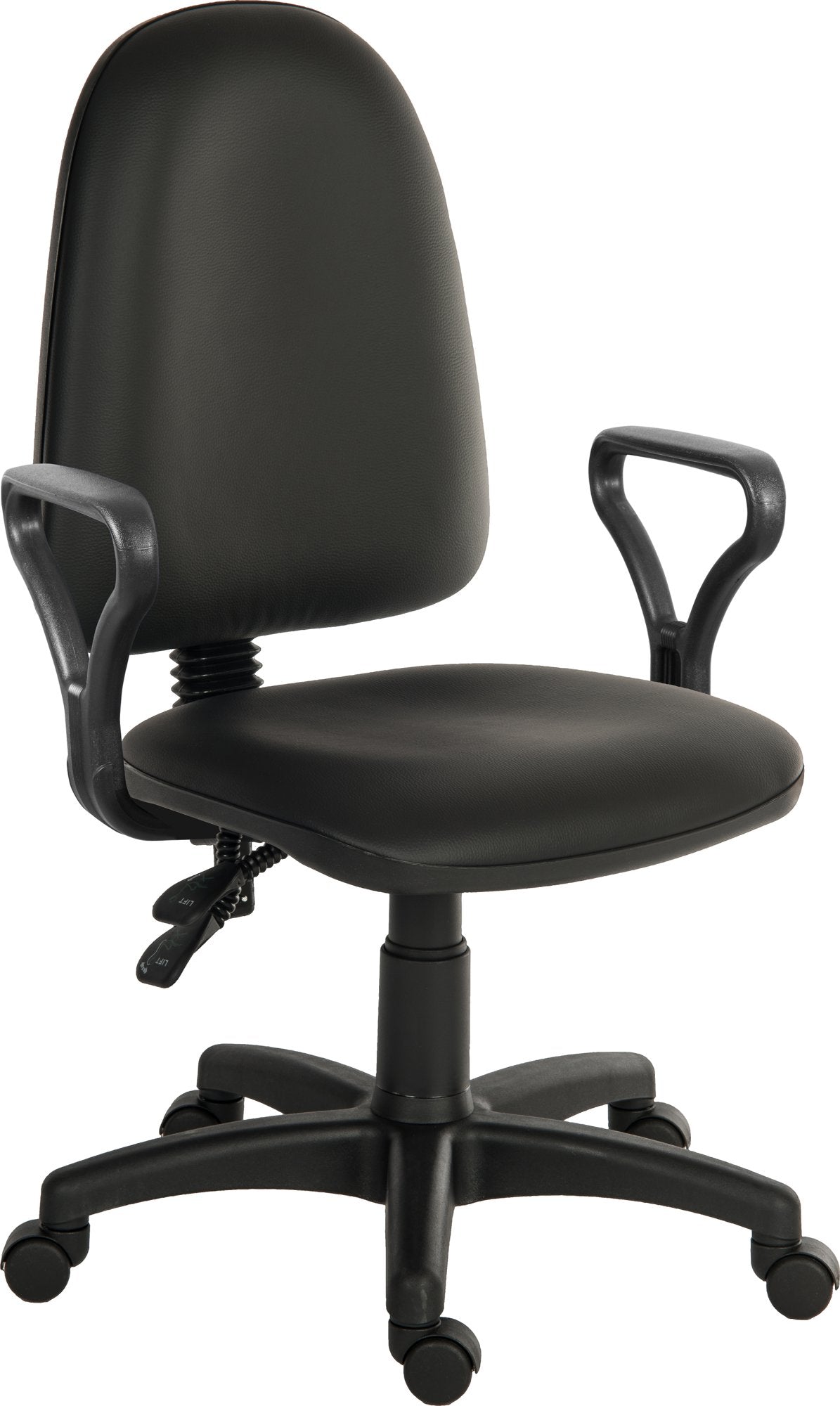 Ergo Twin High Back PU Operator Office Chair with Fixed Arms Black - 2900PU-BLK/0288 DD