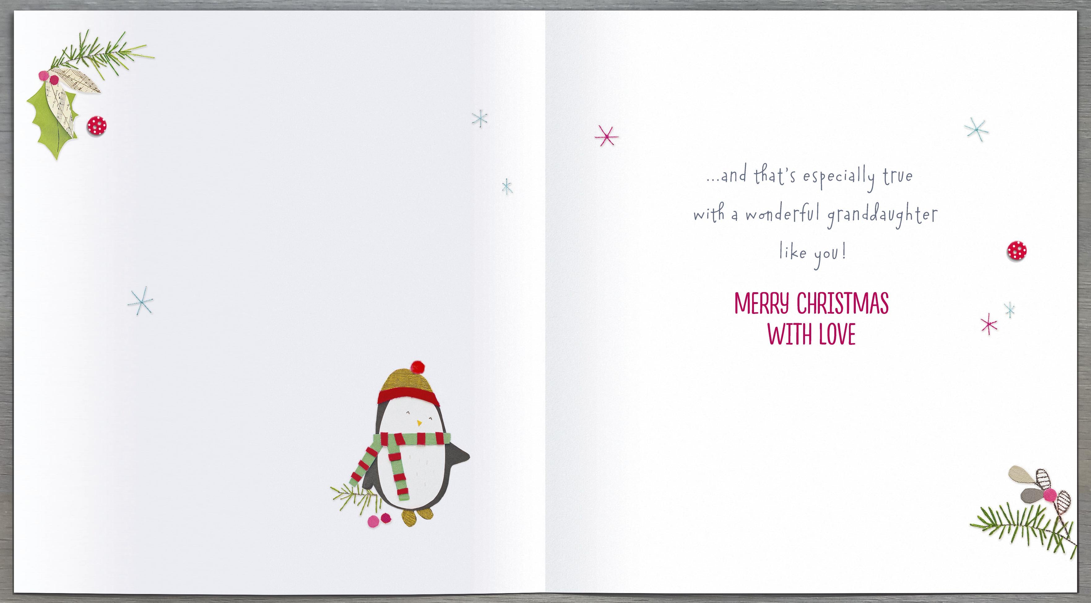 Penguin and Present For Very Special Grand Daughter Christmas Card
