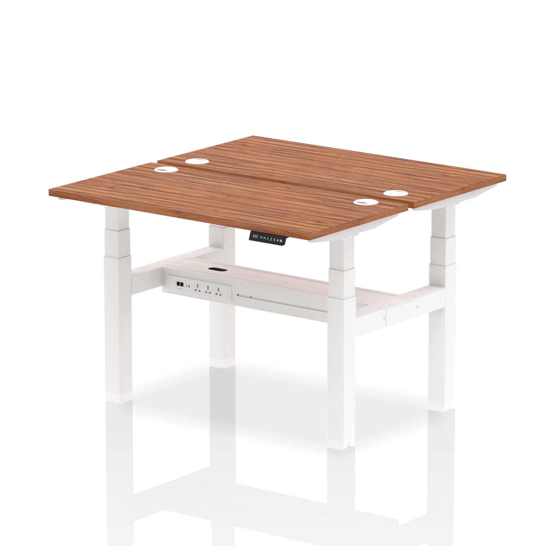 Dynamic Air Back-to-Back W1200 x D600mm Height Adjustable Sit Stand 2 Person Bench Desk With Cable Ports Walnut Finish White Frame - HA01558 DD