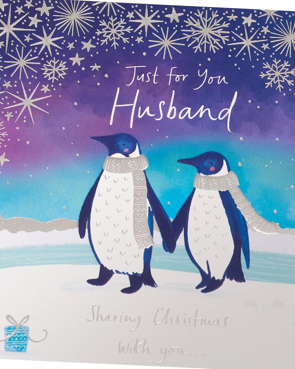 Christmas Greeting Card for Husband with Adorable Penguins Romantic Festive Design