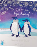 Christmas Greeting Card for Husband with Adorable Penguins Romantic Festive Design