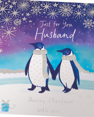 Christmas Greeting Card for Husband with Adorable Penguins Romantic Festive Design
