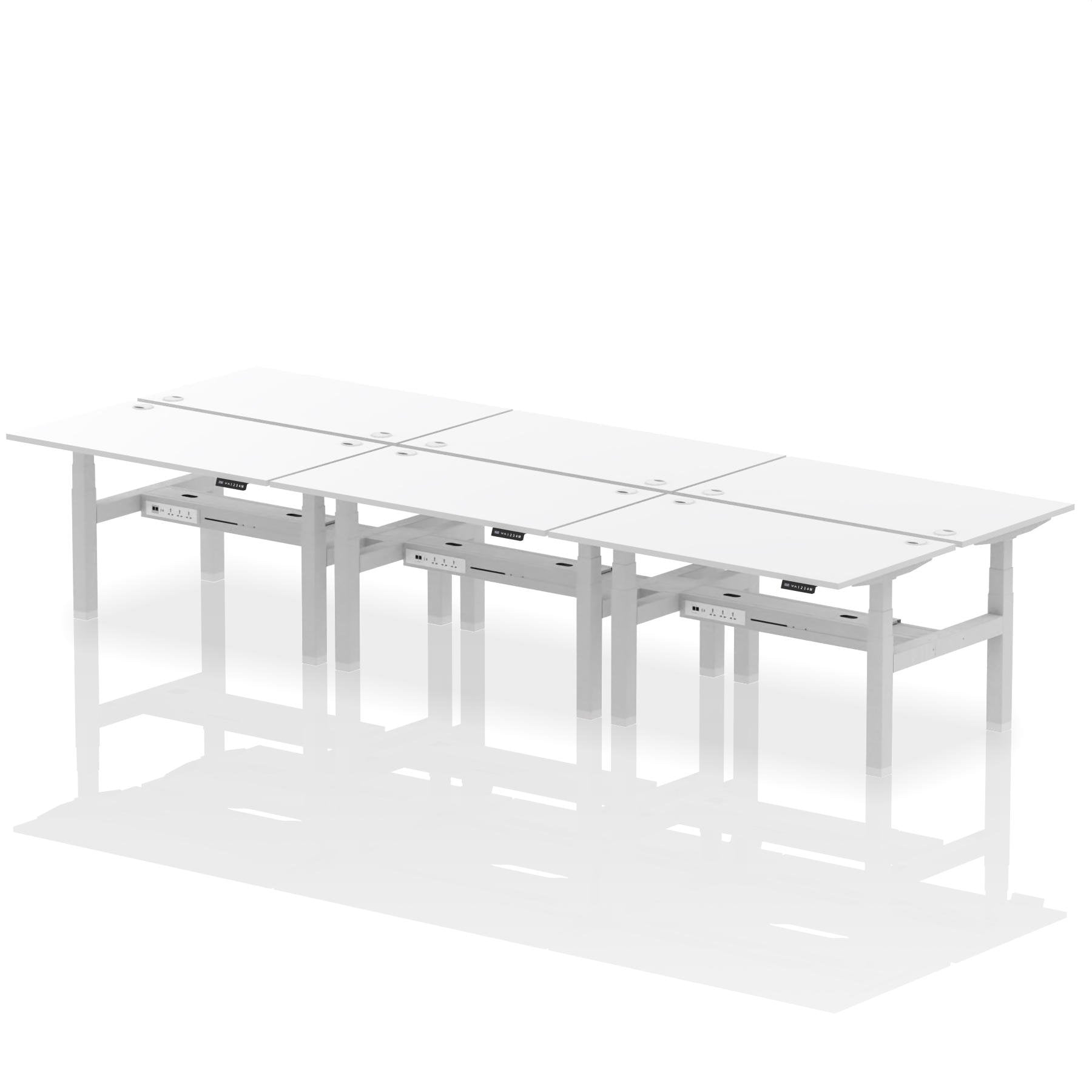 Dynamic Air Back-to-Back W1400 x D800mm Height Adjustable Sit Stand 6 Person Bench Desk With Cable Ports White Finish Silver Frame - HA02168 DD