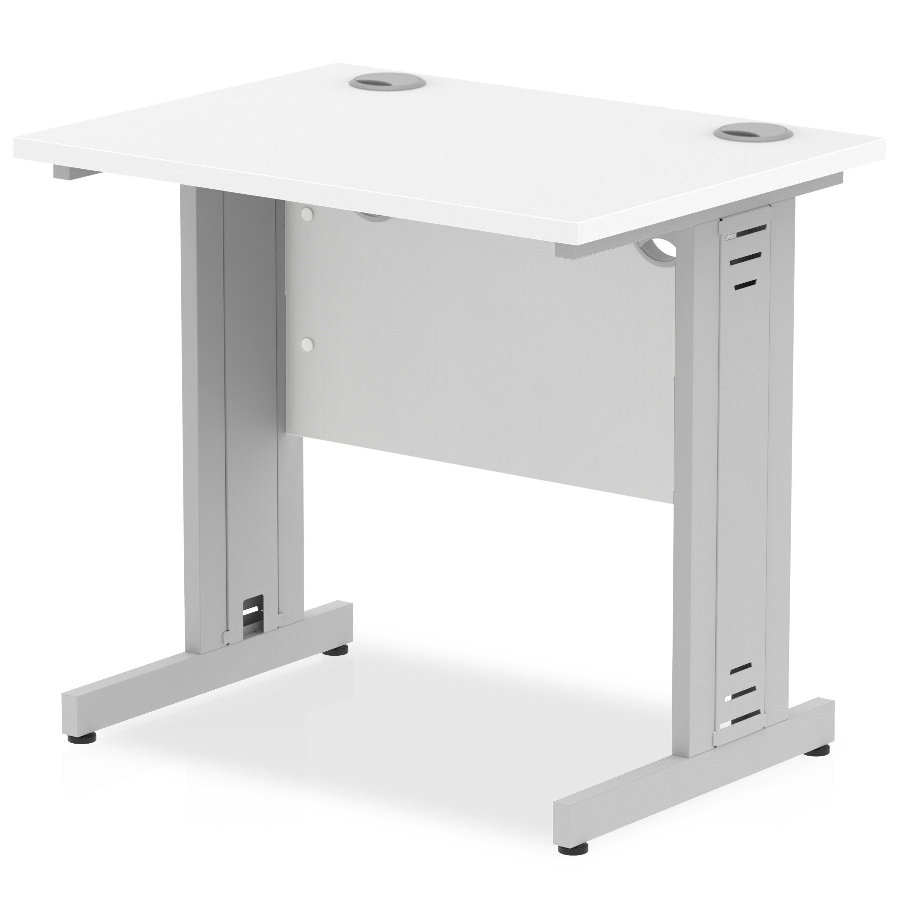 Impulse 800 x 600mm Straight Desk White Top Silver Cable Managed Leg MI002897 DD