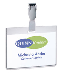 Durable Security Name Badge 60x90mm with Plastic Clip Includes Blank Insert Cards Transparent (Pack 25) - 814319