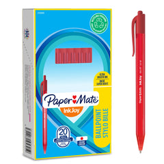 Paper Mate InkJoy 100 Retractable Ballpoint Pen 1.0mm Tip 0.7mm Line Red (Pack 20) - S0957050