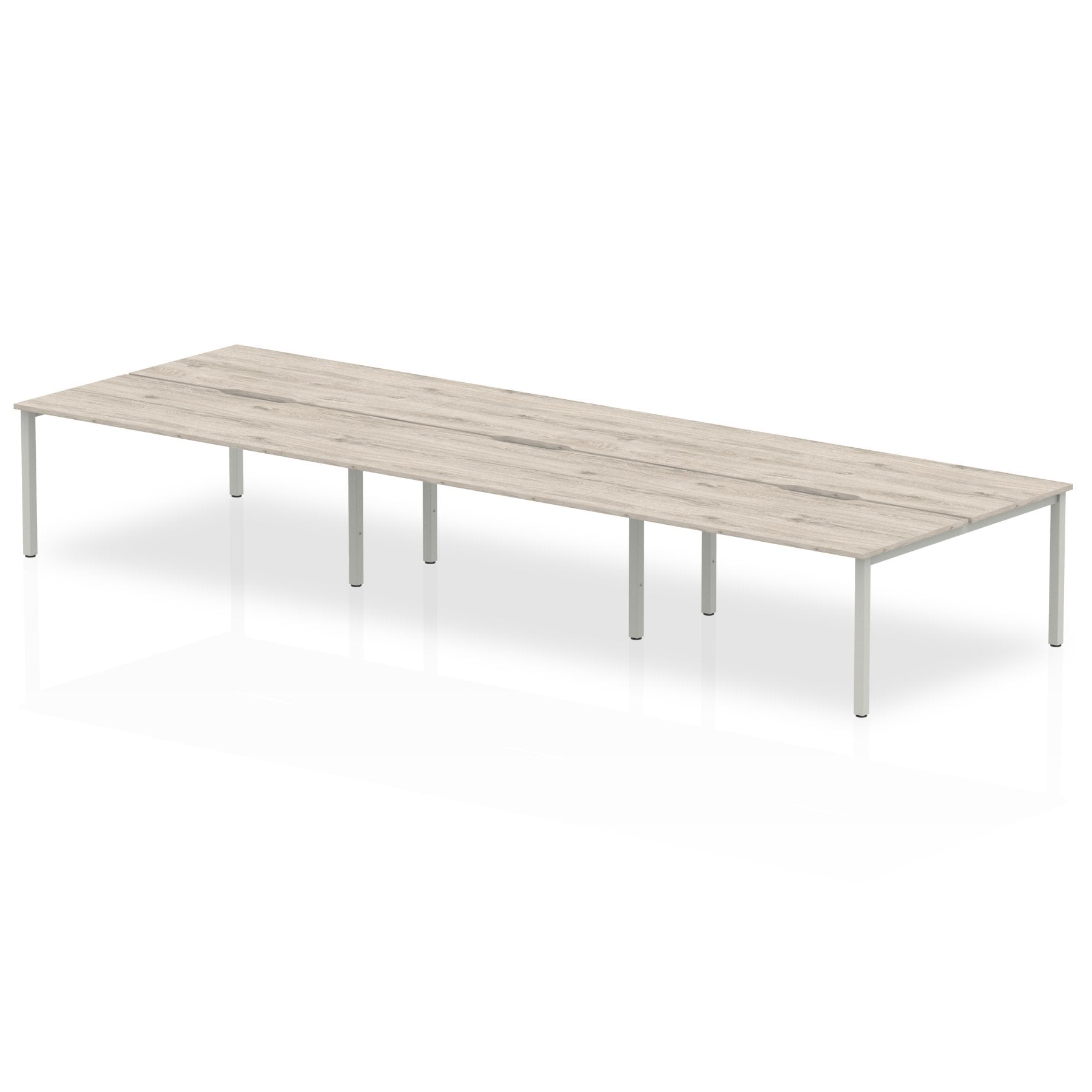 Dynamic Evolve Plus 1600mm B2B 6 Person Desk Grey Oak Top Silver Frame BE757 DD