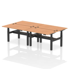 Dynamic Air Back-to-Back W1400 x D800mm Height Adjustable Sit Stand 4 Person Bench Desk With Cable Ports Oak Finish Black Frame - HA02070 DD