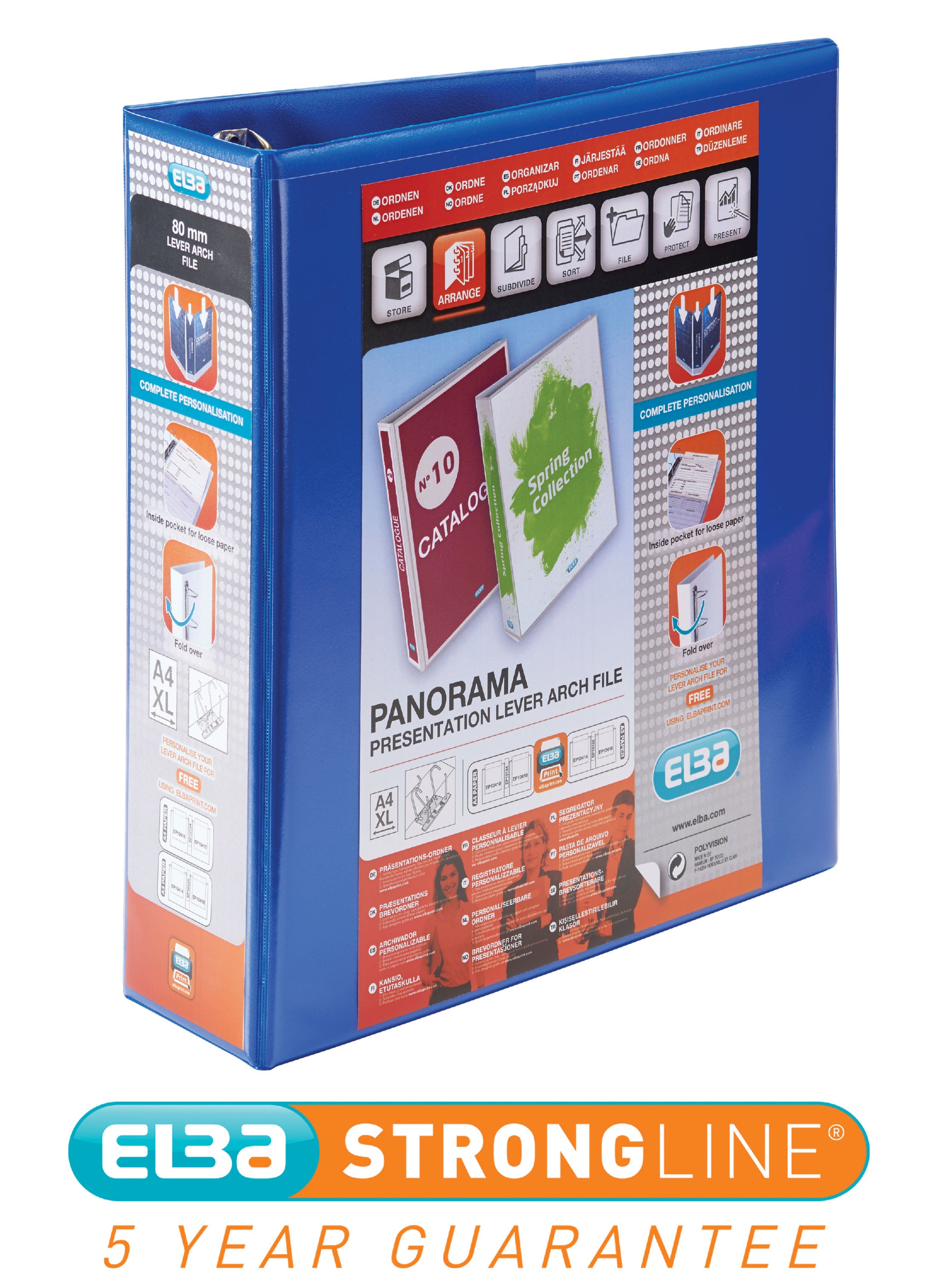 Elba Panorama Presentation Lever Arch File Polypropylene A4 90mm Spine Width A4 Blue (Pack 5) - 400008438