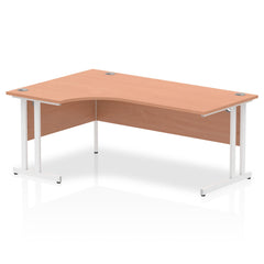 Impulse Contract Left Hand Crescent Cantilever Desk W1800 x D1200 x H730mm Beech Finish/White Frame - I001877 DD