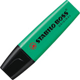 Turquoise Stabilo Boss Original highlighter pen with chisel tip, designed for bright, smooth highlighting on paper.