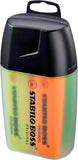 Set of four Stabilo BOSS ORIGINAL highlighters in yellow, orange, green, and pink, with bright, vibrant ink colors.