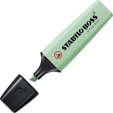 Stabilo Boss Original Pastel highlighter in mint color, with a chisel tip for highlighting and marking text.