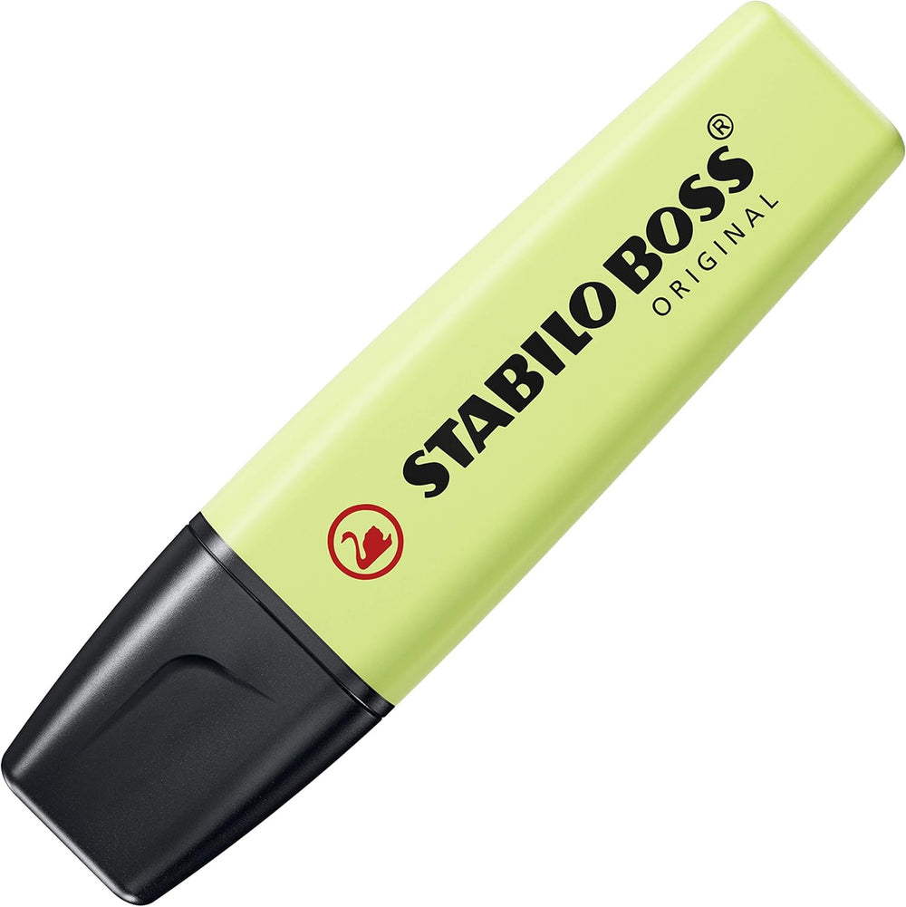 Stabilo Boss Original Pastel Pink Blush highlighter, featuring a pastel pink ink tip and ergonomic design for highlighting documents.