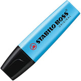 Blue Stabilo Boss Original Highlighter with chisel tip, featuring bright ink for highlighting text and notes.