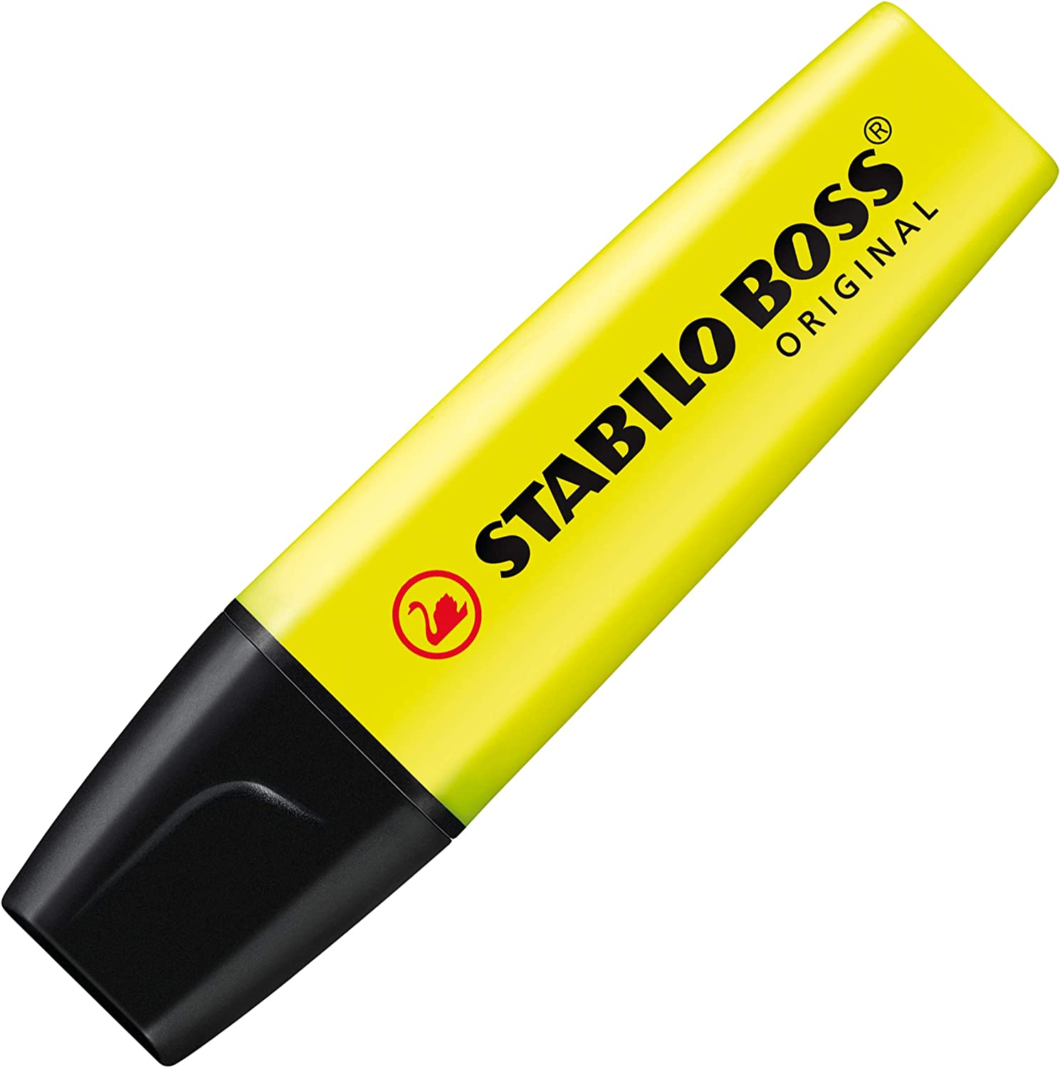 Set of 8 Stabilo Boss Original highlighters in assorted colors, showcasing vibrant ink tips and colorful plastic barrels.
