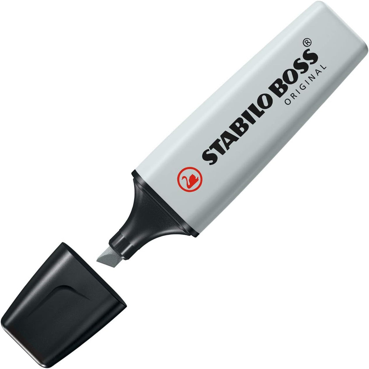 Stabilo Boss Original Pastel Dusty Grey highlighter with pastel-colored body and chisel tip for highlighting text.