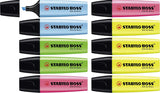 Set of 10 Stabilo Boss Original highlighters in assorted colors for office and note-taking, featuring bright, vibrant ink.
