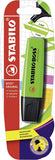 Stabilo green highlighter pen for stationery, featuring a chisel tip and vibrant green ink for highlighting text on paper.