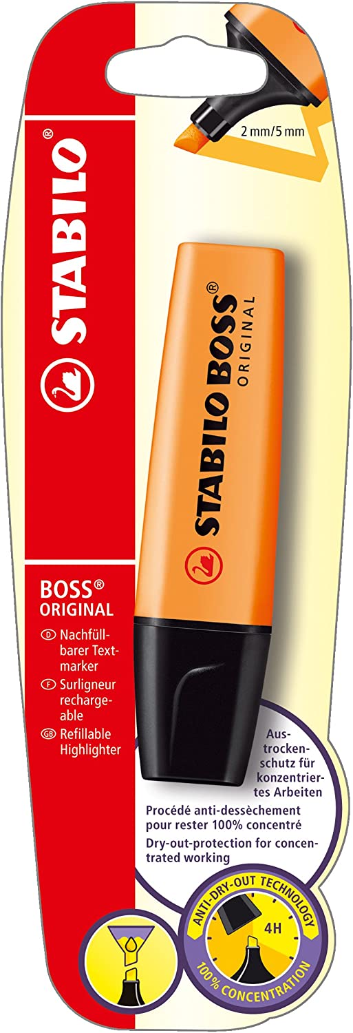 Stabilo orange highlighter from stationery collection, featuring a bright orange ink tip and ergonomic design for smooth highlighting.