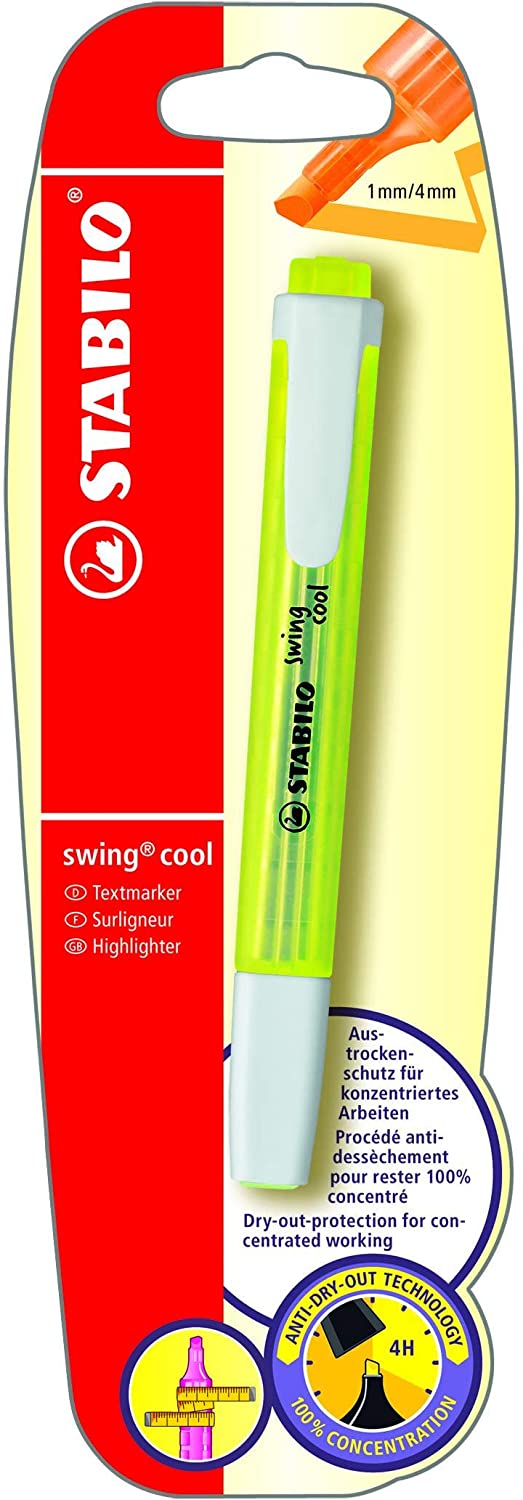 Stabilo Yellow Swing Cool Highlighter for stationery, featuring a bright yellow ink and ergonomic design for effective marking.