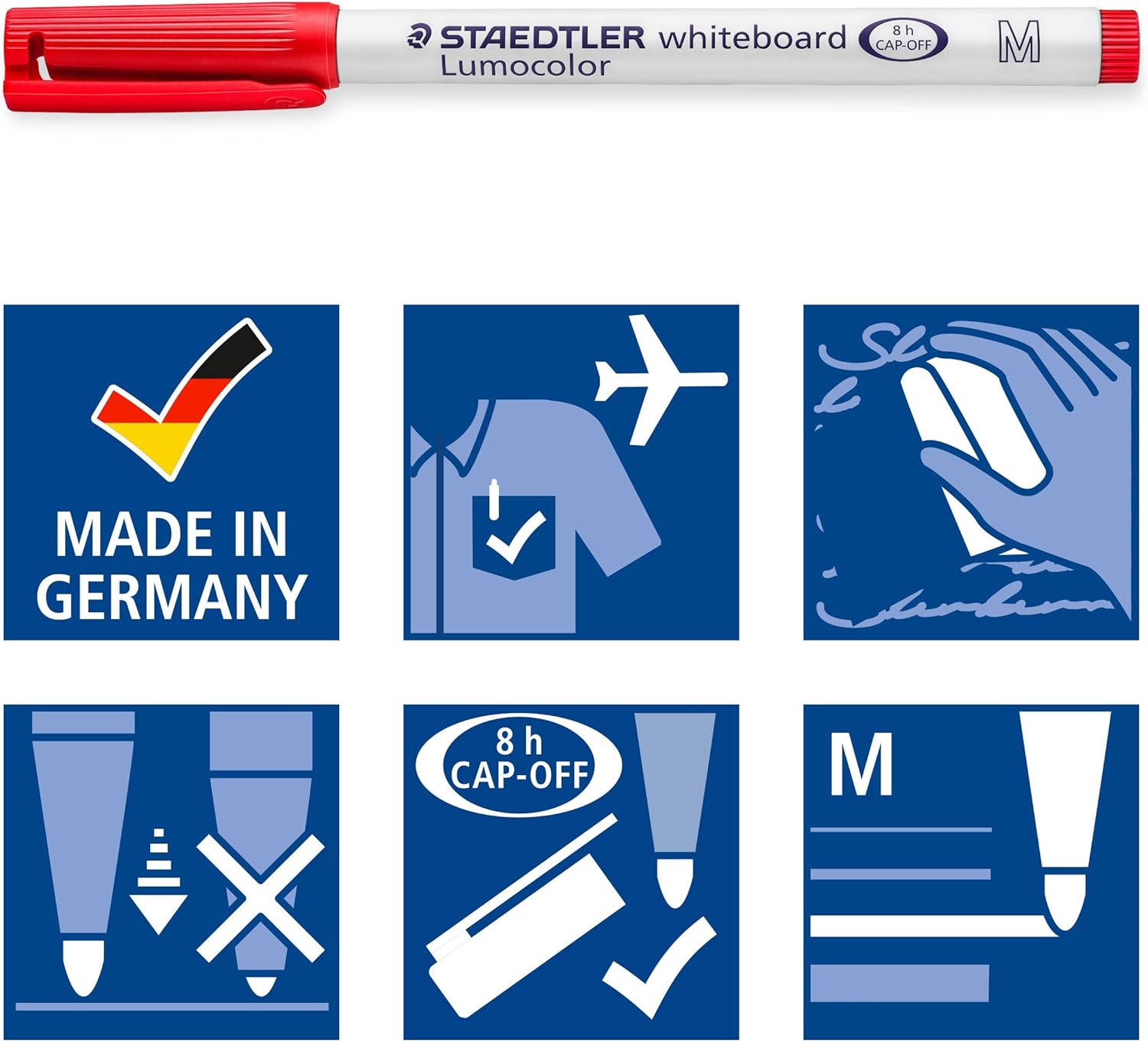 Set of four Staedtler Lumocolor 301 whiteboard pens in assorted colors, ideal for marking and writing on whiteboards.