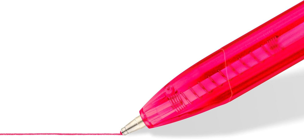 Set of 8 Staedtler 4230 MC8 retractable rainbow ballpoint pens in assorted colors, featuring colorful plastic barrels and clips.