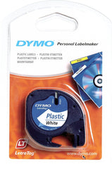 Dymo LetraTag Label Tape Plastic 12mmx4m Black on White - S0721660