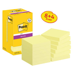 Post-it Super Sticky Notes 76x76mm Canary Yellow Promo Pack 90 Sheets per Pad (Pack 8 + 4 Free) - 7100290174
